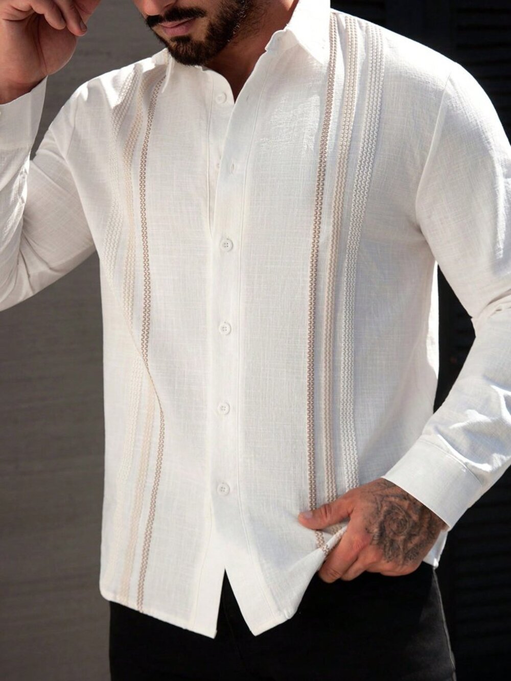 White Plain Men's Single-Breasted Regular Fit Long Sleeve Shirt